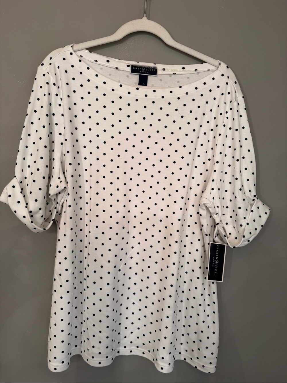 Karen Scott White Polka Dot Long Sleeve Top